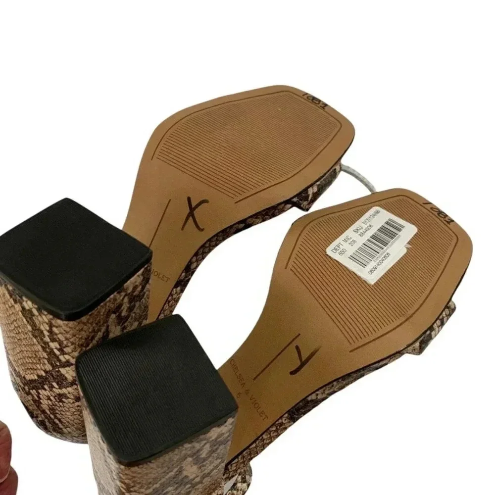 Chelsea & Violet Tara Snake Print Block Heel Sandal 6 NWT
